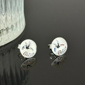Belize Rainbow-billed Toucan Earrings S925 Sterling Silver Handmade Ear Stud